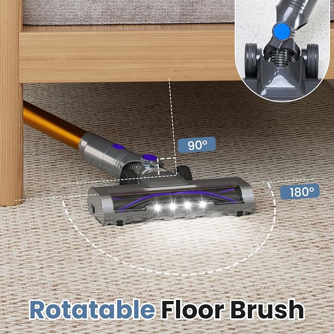 OLIXIS Cordless Vacuum Cleaner, Rechargeable Upright Cleaner with Flexible Steering, Extendable Wand, LED Headlight, 3 Brushes & Wall Mount, Handheld Vacuum for Hardwood Floor Home Cleaning