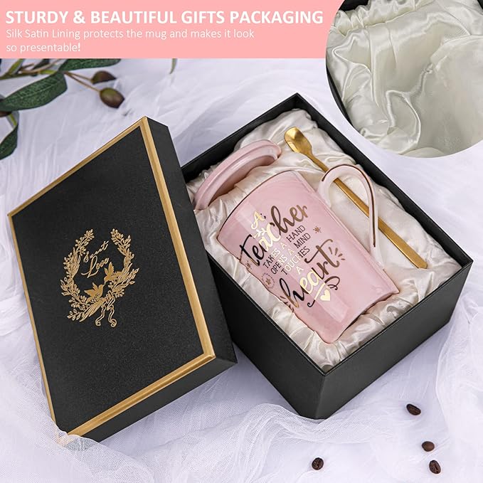 Unique Teacher Appreciation Gifts for Women - Best Teachers Mug for Teachers from Student, 14Oz Pink Marble Ceramic Gold Print Teacher Cup, End of Year Birthday Retirement Graduation, Nice Gift Boxed