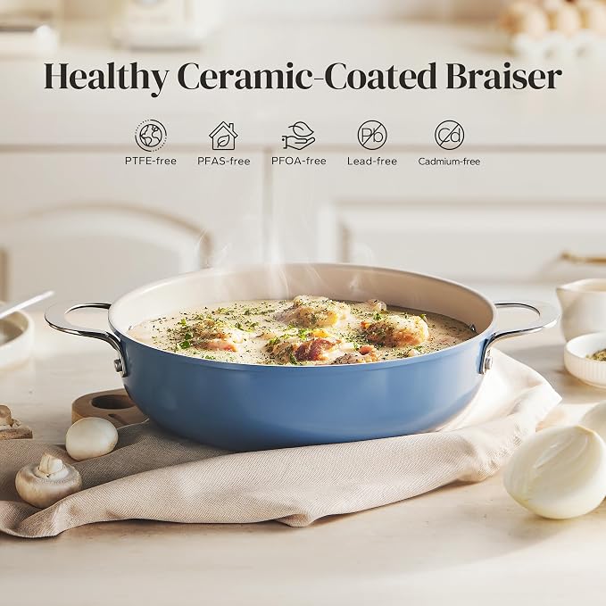 Redchef Stock Pot with Lid, Ceramic Soup Pot 4 Quart, Nonstick Stockpot Fits All Stoves, Induction Cooking Pot for Stews, Even Heating, Stay Cool Handle, Oven/Dishwasher Safe, PFAS Free (Blue)