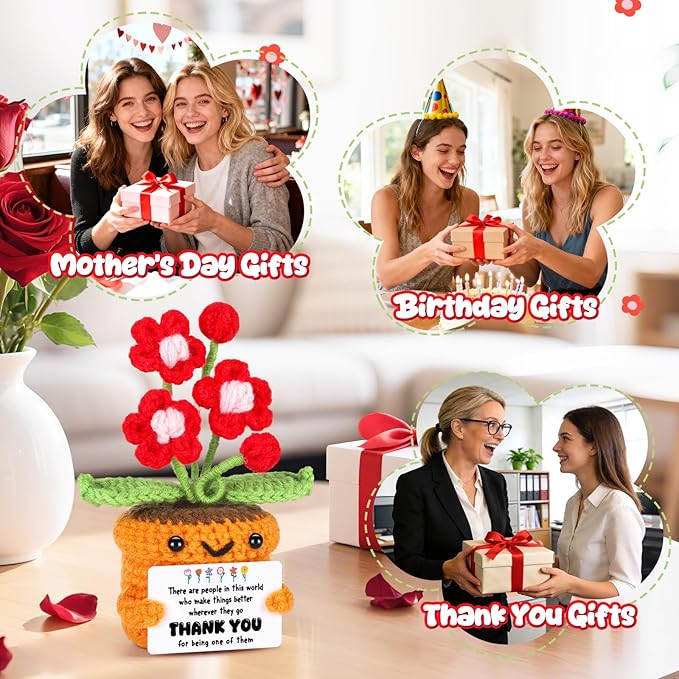 Agantree art Thank You Gifts for Women - Appreciation Gifts for Teacher Paraprofessional Employee Assistant Principal Volunteer - Crochet Flower - Graduation End of Year Teacher Gifts for Nurse