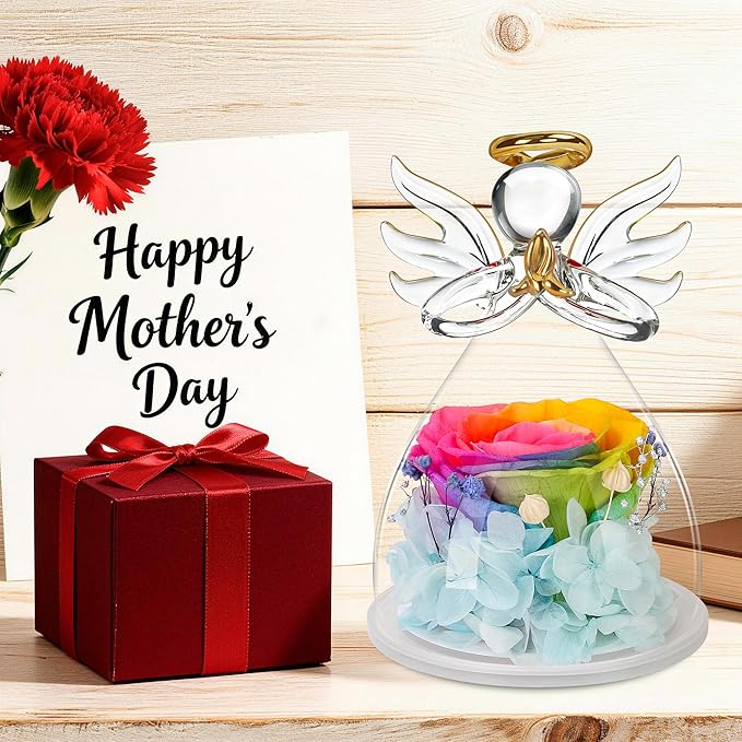 Mothers Day Mom Gifts for Mom,Fresh Flowers for Delivery,Birthday Gifts for Women Her,Preserved Flowers in Angel Figurines,Angel Gifts for Moms Mothers Day Grandma Wife Sister Valentines,Rainbow