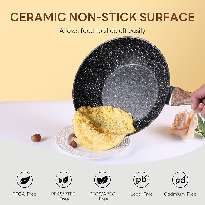 NEWBULIG 17-Piece Nonstick Cookware Set, Non-Toxic Pots and Pans with Stay-Cool Handles, Induction Compatible Cookware, PFAS & PFOA-Free, Black