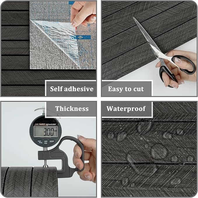 Grey/Black 3D Wood Panels for Interior Wall Decor Self Adhesive Wood Slat Wall Paneling Peel and Stick Sound Froof Foam Wooden Panels Wallpaper for Walls Bedroom Office Studio 23.6" x 118"