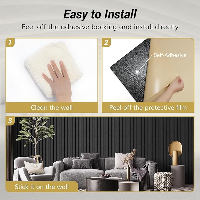 TONOR Dual-Layer Thickened Acoustic Wall Panels Self Adhesive, 4 Pack 47.2"x23.6"x0.72" High Density Large Sound Proof Panels for Walls, Peel and Stick Wall Panels for Interior Wall Décor, Black