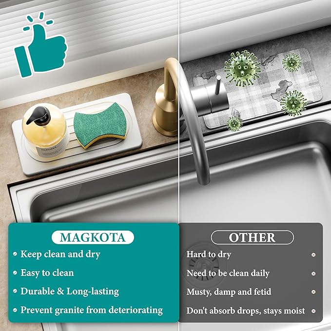 Water Absorbing Stone Tray, Quick Drying Diatomite Bathroom Tray Countertop, Stone Drying Mat for Kitchen Counter, Soap Dish Dispenser Vanity Organizer, White-A-12.2" x 4"