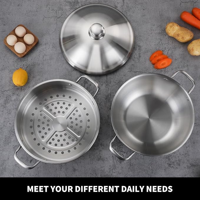 Delarlo Tri-Ply Stainless Steel 12 Inch Everyday Pan With Lid,7.2QT | kitchen everything pan, Chef's Pans,Induction Cooking Pot, 7.2QT Oven Safe Stock Pot, Up to 600℉