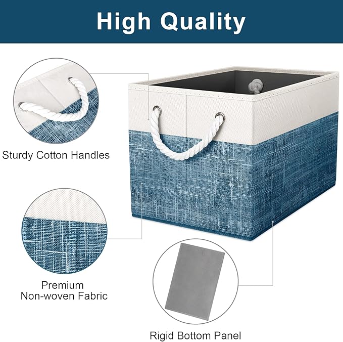 Fab totes Storage Bins [50-Pack], Foldable Storage Baskets for Organizing Toys, Books, Shelves, Closet, Large Storage Box with Rope Handles, Sturdy Organizer Bins, White & Black