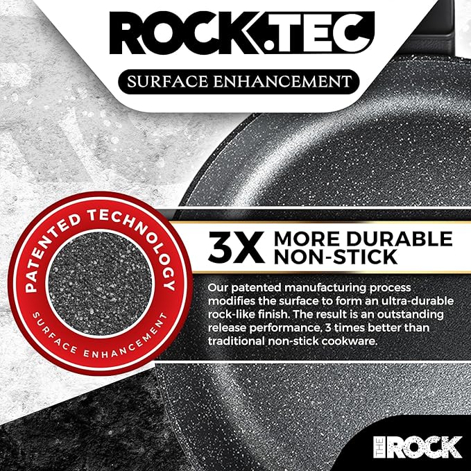 THE ROCK SOHO 15Pcs Cookware Set – Pots and Pans Set Non Stick with ROCK.TEC – Compact for Urban Kitchens, Nothing Sticks, Never Warps, Lasts Longer, Induction & Dishwasher Safe, Black