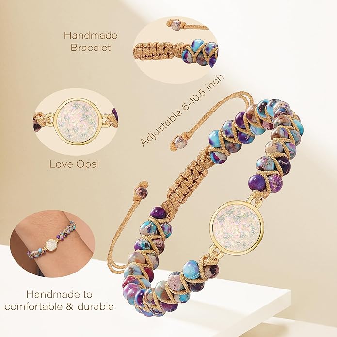 Mothers Day Gifts for Daughter Granddaughter, To My Mom Grandma Wife Girlfriend Sister Jasper Heart Bracelets Birthday Anniversary Christmas Stocking Stuffers Valentines Day Jewelry