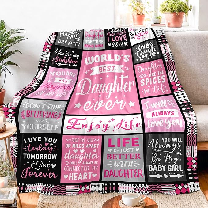 Daughter Mothers Day Birthday Gifts from Mom Dad - World's Best Daughter Ever Gifts - Teen Girl Gifts Trendy Stuff - Graduation Presents for Daughters Adult - Daughters Life Blanket 60"x80"