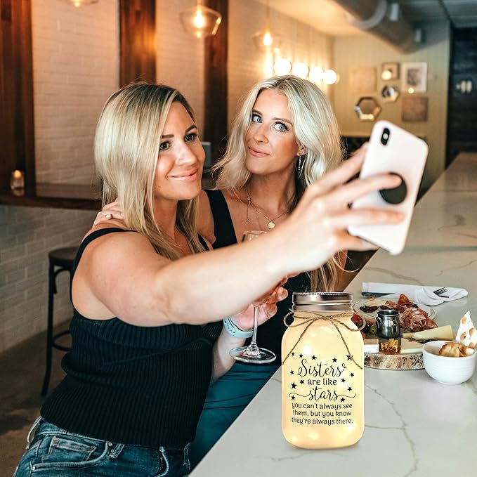 Maracco Mothers Day Gifts for Sister from Sisters - 30 oz Large Mason Jar Night Light, Unique Sisters Birthday Gift for Women, Best Christmas Sister Gift from Brother