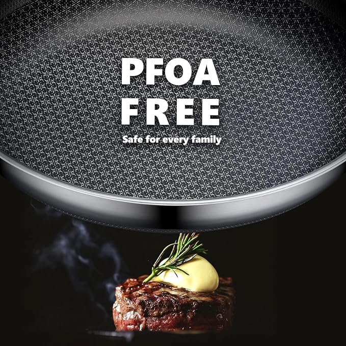 OATOFP Non Stick Frying Pans 12 inch, Hybrid Frying Skillets Nonstick, Stainless Steel Braiser Pans, Dishwasher and Oven-Safe Chef Pan, Induction Compatible Cooking Pan, Upgraded Design, Quiche Pans