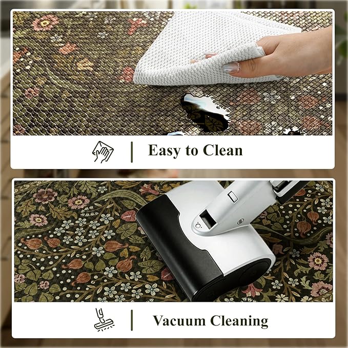 Collive Anti Fatigue Kitchen Mats, Spring Green Floral Kitchen Rugs Sets of 2 Non Slip Waterproof Standing Mat, Washable Vintage Comfort Desk Rug for Office, Sink, Laundry, 17.3"x29"+17.3"x47"