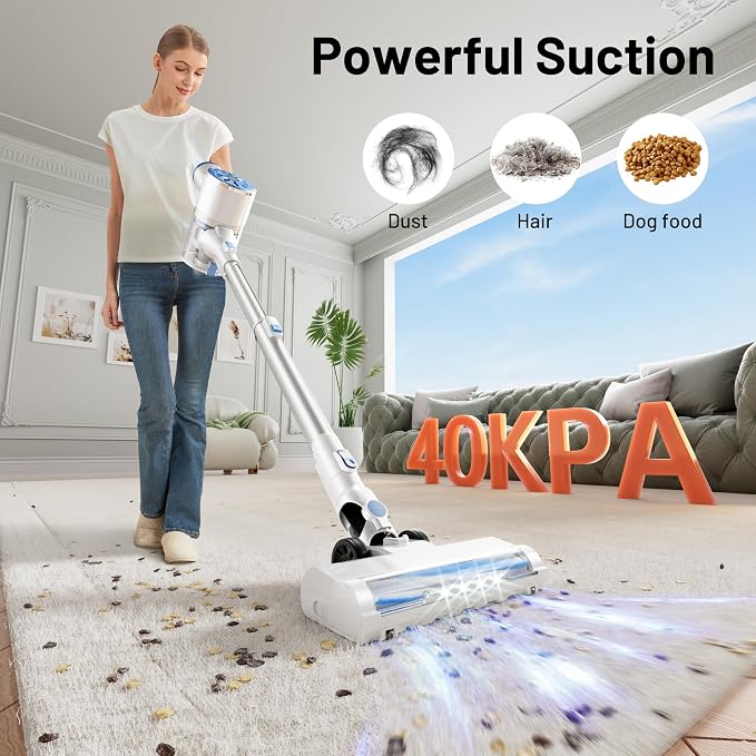 VIPSUN Cordless Vacuum Cleaner with Self-Standing, LED Screen Stick Vacuum Cleaners for Home, Lightweight Powerful Suction Vacuum, 6-in-1 Rechargeable Vacuum for Carpets, Pet Hair, Hardwood Floors