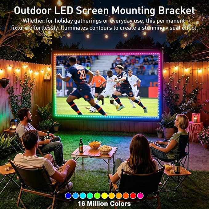 150 inch Projector Screen with Stand, USB String Lights Connection 16:9 4K HD Portable Movie Screen Indoor Outdoor,Wrinkle-Free Foldable Projection Screen for Home Theater Backyard, Office, Travel
