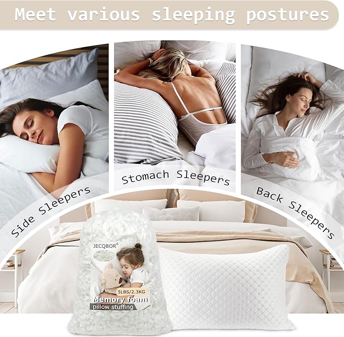 5lbs Shredded Memory Foam Filling with Premium Polyester Fiber Fill for Bean Bag Filler, Pillow Stuffing, Dog Bed, Soft Refill Refluff Foam Filler for Cushions, Pillows, Arts Crafts, Stuffed Animals