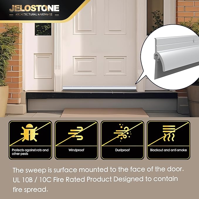 2 Pack – 48'' Door Bottom Sweep with Drip Cap (Clear Anodized) – Fire Rated Weather Stripping Door Seal Draft Stopper with Flex-V Vinyl Insert for Exterior & Interior Doors, JS-NV345