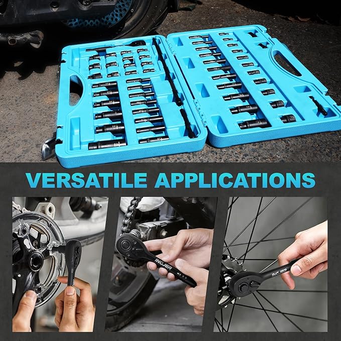 Socket Set 1/4, 56 Piece Impact Socket Set Metric and Standard Full, 6 Point, Cr-V, 1/4-Inch Drive Ratchet Handle, Drive Extension Bar, Impact Universal Joint,impact adapter