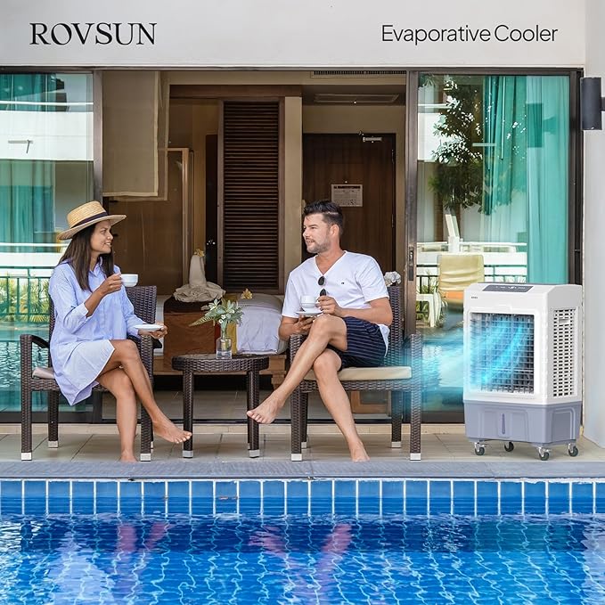 ROVSUN 10.5Gallon Evaporative Air Cooler, 2600CFM Portable Swamp Cooler with Remote Control, Oscillation, 3 Speeds, 7.5H Timer & 40L Water Tank, 3-IN-1 Cooling Fan for Home Office Garage Outdoor