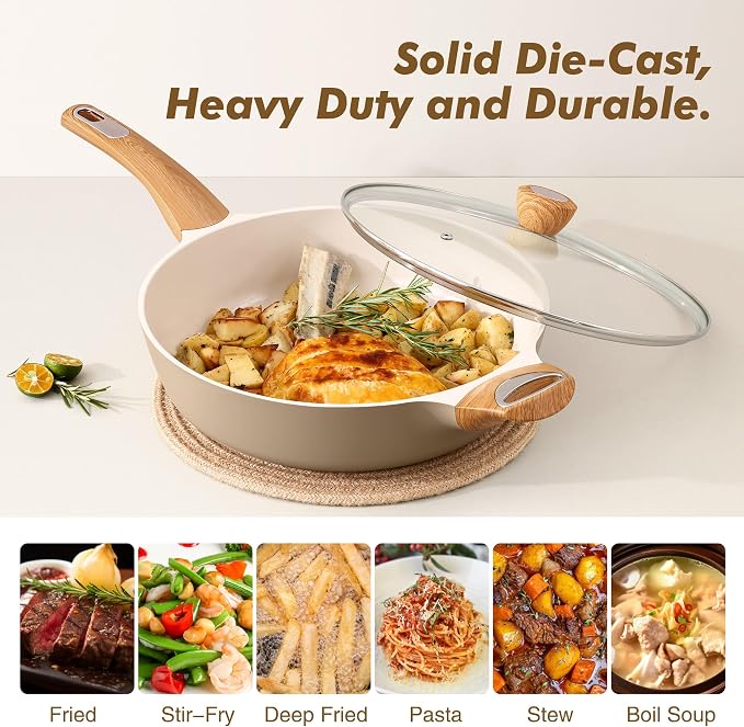 SENSARTE Ceramic Nonstick Frying Pan Skillet with Lid, 13.3 Inch Large Deep Frying Pan, 6 QT Saute Pan, Induction Pan, Healthy Non Toxic Cooking Pan with Helper Handle, PFOA PFAS PTFE Free