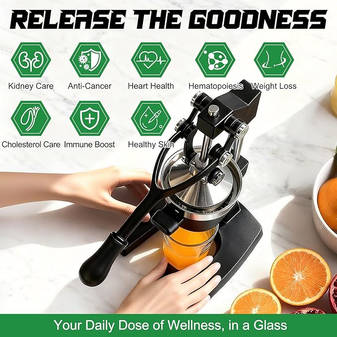 Hand Press Juicer Machine, Commercial Heavy Duty Cast Iron manual Press, for Orange Juice Lime Lemon Pomegranate, Easy to Use & Clean