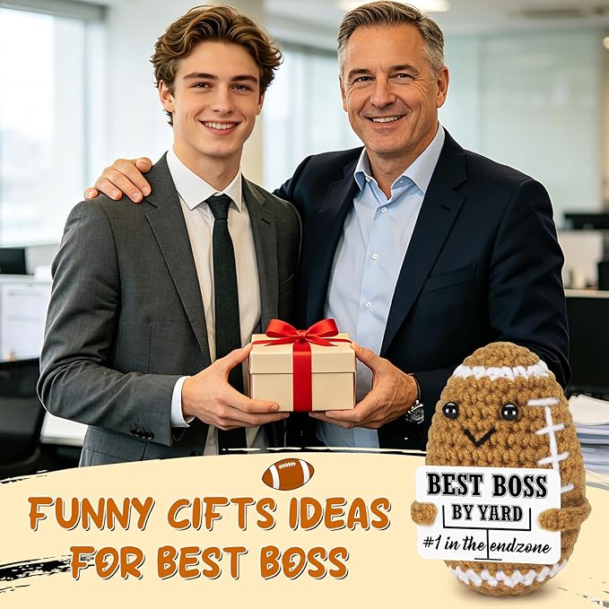 Funny Boss Birthday Gifts for Women Men, Mini Football Positive Handmade Crochet Gift Thank You Boss Day Birthday Gifts, Personalized Appreciation Gift for Boss's Male Female Bosses Lady Manager