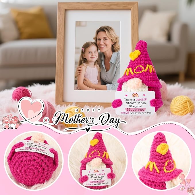 Mom Gifts for Mothers Day - Funny Mother's Day Birthday Handmade Gnome Gift for Mom from Daughter Son, Cute Crochet Gnomes for Mother Mama Mommy I Love You Christmas Stocking Stuffers