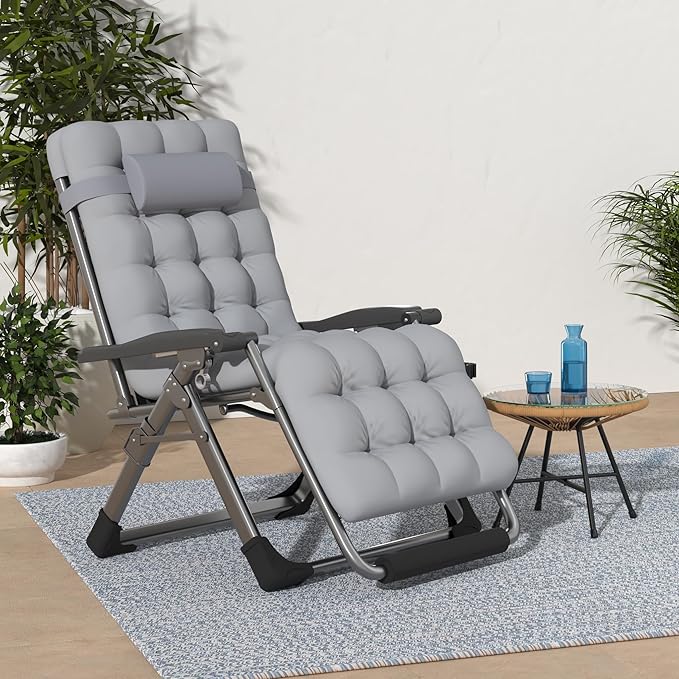 Suteck Zero Gravity Chair, 26In Lounge Chair w/Removable Cushion & Headrest, Reclining Camping Chair w/Upgraded Lock, Large Cup Holder and Footrest, Reclining Patio Chairs Recliner for Indoor Outdoor