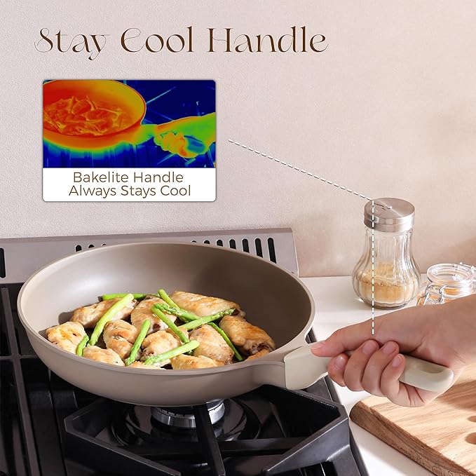 PRICUSIS Nonstick Pots and Pans Set, 9 Pieces Cookware, Omelete/Egg Skillet, Healthy Nonstick Frying Pan, PFOA Free, Induction Compatible, Honey Blush