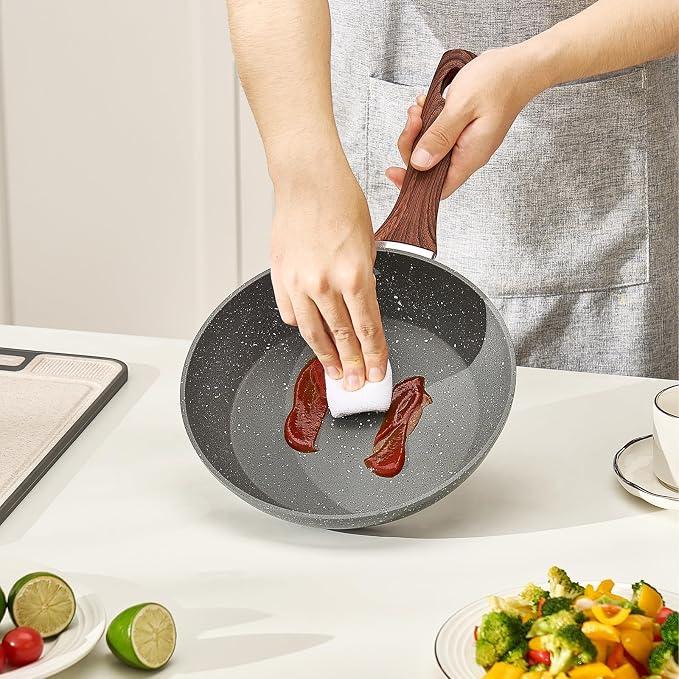 VEVOR Frying Pan Skillet，Nonstick Granite Egg Pan Omelet Pans, 3 Piece Set (9.5, 11, 12 in), Nonsitck Heavy-Duty Skillets with Heat-Resistant Handle, for Gas, Electric, Induction