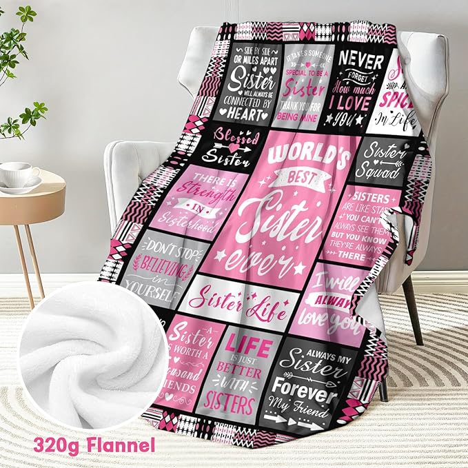 Sisters Mothers Day Birthday Gifts - World's Best Sister Ever Gifts from Sister - Christmas Valentines Day Birthday Graduation Present for Sis Adult - Sisters Life Blanket 60"x80"