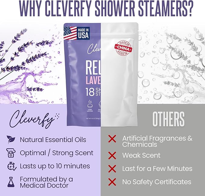 Cleverfy Lavender Shower Steamers Aromatherapy - Mothers Day Gifts for Mom, Wife from Husband, Grandma, Daughter and Sister - Birthday Gifts for Women, Mom, Teens, Girlfriend and Her - 18 Tablets