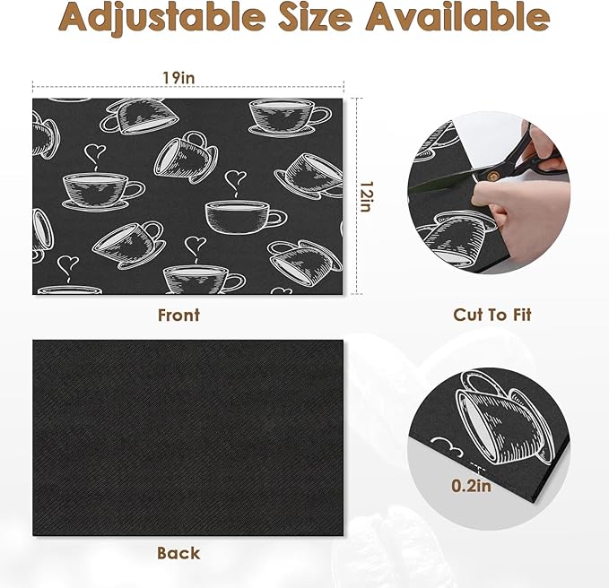 Arttown Coffee Mat for Countertops, Coffee or Tea Cups Black Dish Drying Mat 2 Pcs for Kitchen Bar Accessories, Cafe Maker Espresso Machine Dish Rack Hide Stain Rubber Backed 12x19In