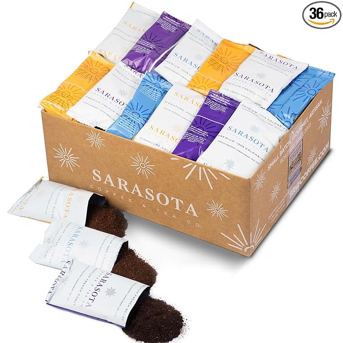 Coffee Packets Variety – Ground Coffee Sampler Gift Set, Medium, Colombian & Dark Roast Assortment, Pre-Measured 2oz Coffee Packs for 12-Cup Drip Makers, Gourmet Bulk Single-Pot Pouches (36 Count)