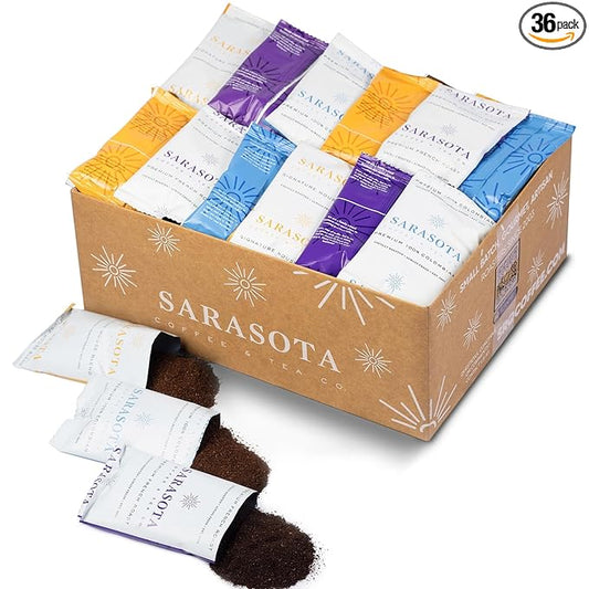 Coffee Packets Variety – Ground Coffee Sampler Gift Set, Medium, Colombian & Dark Roast Assortment, Pre-Measured 2oz Coffee Packs for 12-Cup Drip Makers, Gourmet Bulk Single-Pot Pouches (36 Count)