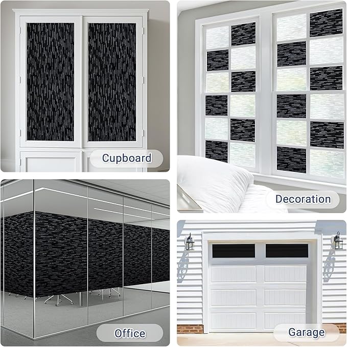 Haton Blackout Window Film, Black Out Window Cover, Sun Light Blocking Frosted Privacy for Glass Door, Heat Control Room Darkening Tint for Home Day Sleep, Non-Adhesive, Black 23.6" x 78.7"