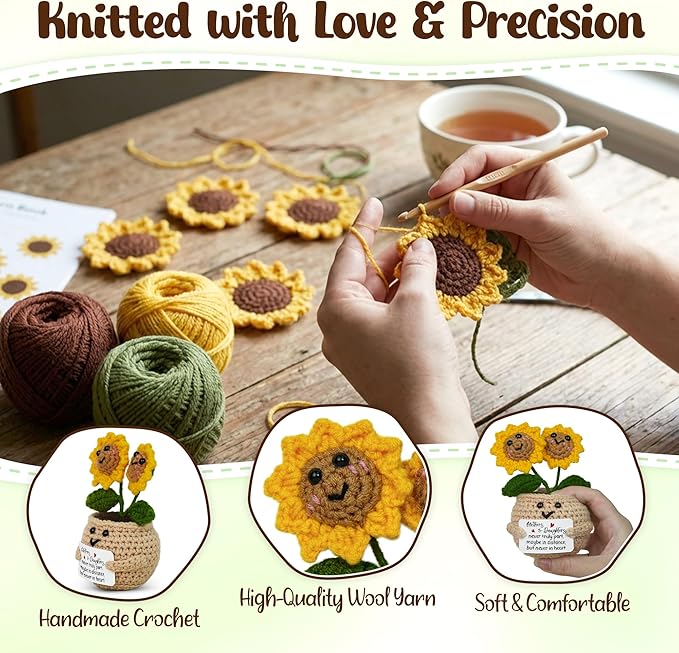 OASSIE Gifts for Mom from Daughter - Handmade Emotional Support Crochet Sunflower with Card - Long Distance Mothers Day Birthday Gifts for Mom, Mother Daughter Gift Ideas, Mama Gift