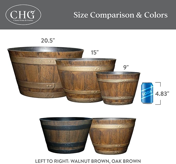 Whiskey Barrel Planters, Wood Finish Flower Planter Pot, Stylish Indoor & Outdoor Resin Garden Pots, Weather-Resistant Planting Pot (20.5" Kentucky Walnut, 1- Pack) | Wood Finish Flower Plant Pots, Indoor & Outdoor Planter, Weather-Resistant, Great for...