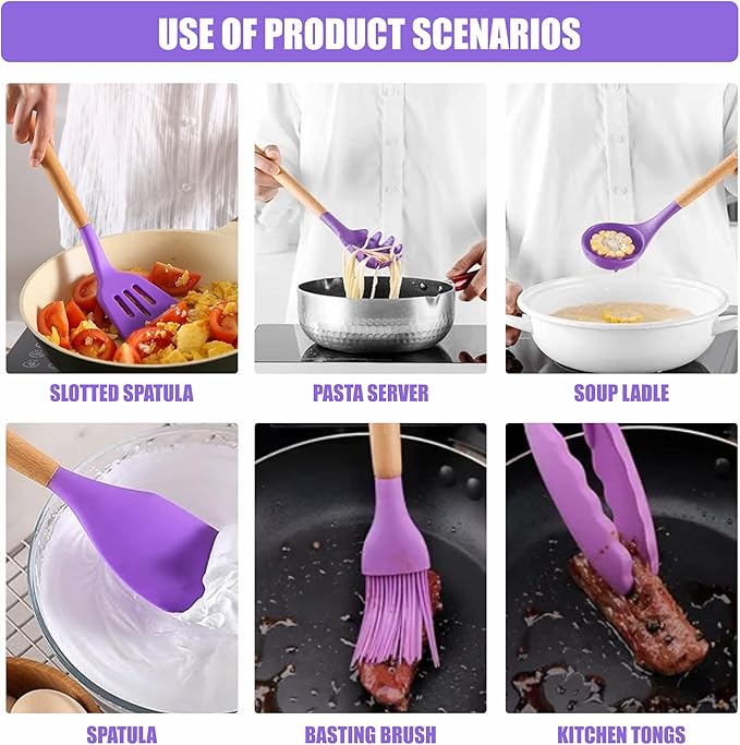 Silicone Kitchen Cooking Utensils Set, 12Pcs, Creative Baking Silicone Shovel Piece Non-Stick Frying Cooking