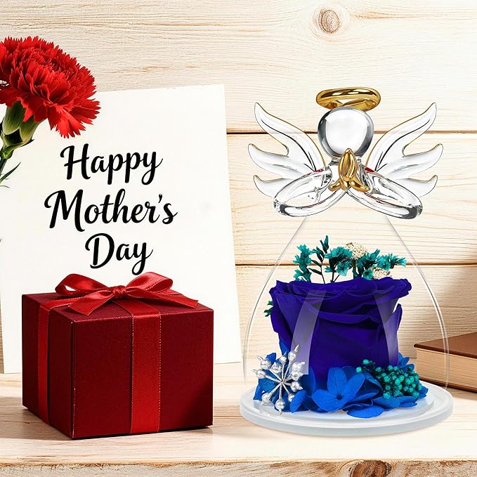 Mothers Day Mom Gifts for Mom,Fresh Flowers for Delivery,Birthday Gifts for Women Her,Preserved Flowers in Angel Figurines,Angel Gifts for Moms Mothers Day Grandma Wife Sister Valentines,Blue