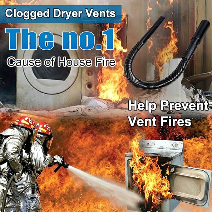 3 Pieces Dryer Vent Cleaner Kit: Vacuum Hose With Brush & Gloves Fits for Vacuums Cleaner, Refrigerator Condenser Coils, and Tight Spaces Behind Appliances, Deep Cleaning Tools for Clogged Ducts-Black