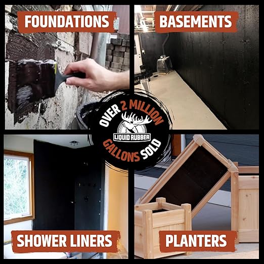 Liquid Rubber Basement and Foundation Repair Sealant - Waterproof Concrete Sealer & Crack Filler - Flexible Coating for Indoor & Outdoor Use - Waterproofing Paint - Black, 12 Pack