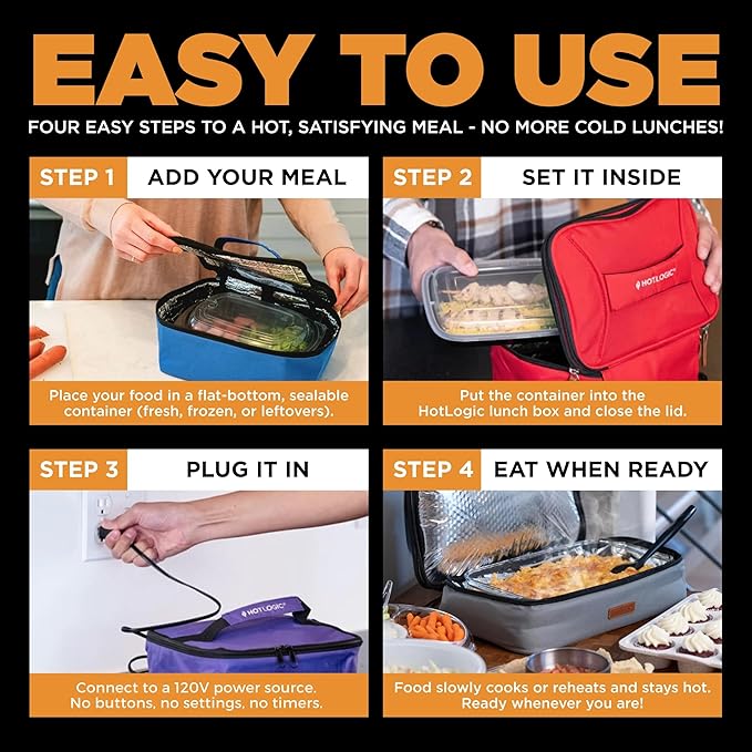 HOTLOGIC Mini Heated Lunch Box- Portable Electric Food Warmer for Men and Women - Great for Work, Office, and Construction - Cook, Reheat, and Eat on the Go - 120V - Black