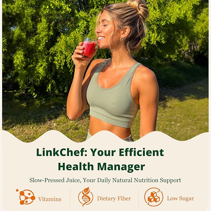 LINKChef Cold Press Juicer Machines, 4.53" Diameter juicers Whole Fruit and Vegetable, 200W Masticating Slow Juicer with Automatic Cutting, BPA-Free, Easy Cleanup & Assembly, Lightweight, Black