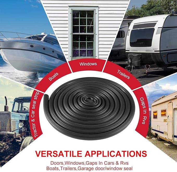 Pangda 13Ft D Shape Rubber Weather Stripping Foam Self-Adhesive EPDM Seal Strip for Noise Reduction Waterproof Dustproof for Cars Boats RVs Windows Doors (0.59" W x 0.55" H)