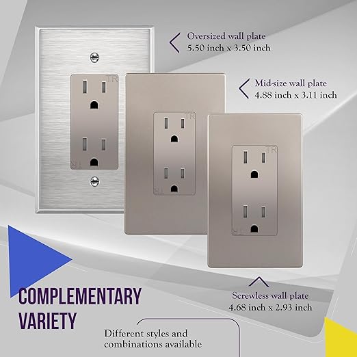 ENERLITES Elite Series Decorator Receptacle Outlet Child Safe Tamper-Resistant, Gloss Finish, Self-Grounding, Residential Grade, 15A 125V Standard Electrical Wall Outlet, UL Listed, Nickel 10 Pack