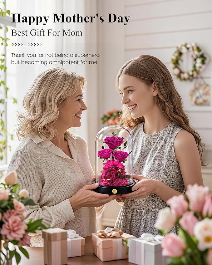 Agrul Mothers Day Flowers Roses Gifts for Mom,Forever Preserved Flower Rose in Glass Dome Fresh Flowers for Delivery Mothers Day Roses Gifts for Wife Women Mom Grandma from Daughter/Rose