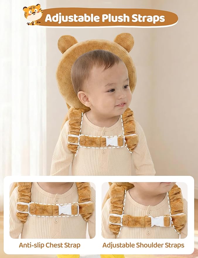 JunNeng Toddler Baby Head Protector Backpack for Toddler Walker with Knee Pads&Anti-Slip Socks, Tiger