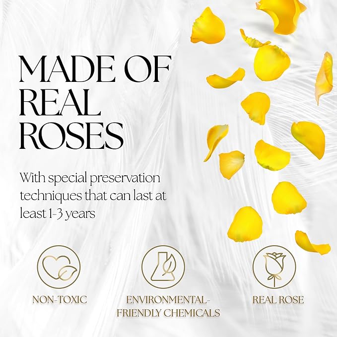 GLAMOUR BOUTIQUE 27 Flower Forever Heart Shape Box, Eternal Preserved Roses Gift for Her, Lasting Flowers, Premium Floral Heart Box for Birthday, Anniversary or Valentine’s Day, Yellow (Color-Treated)