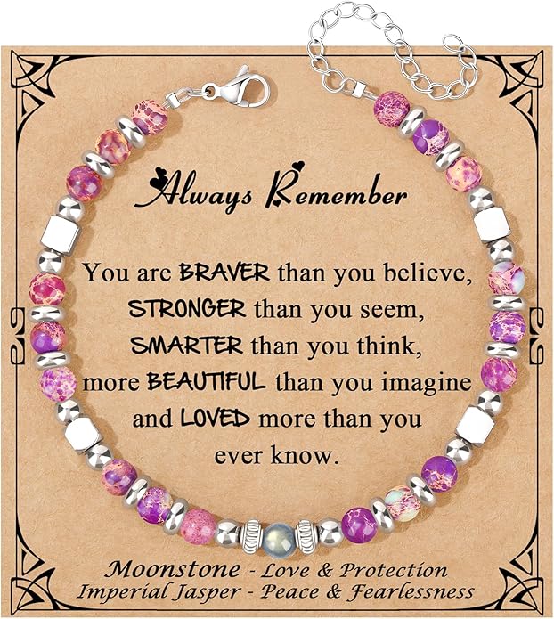 JoycuFF 𝗚𝗶𝗳𝘁𝘀 𝗳𝗼𝗿 𝗪𝗼𝗺𝗲𝗻 𝗠𝗼𝗼𝗻𝘀𝘁𝗼𝗻𝗲 𝗕𝗿𝗮𝗰𝗲𝗹𝗲𝘁 Amazonite Colorful Imperial Jasper Stainless Steel Beads Bracelets, Mothers Day Birthday Christmas Valentines Graduation Gifts